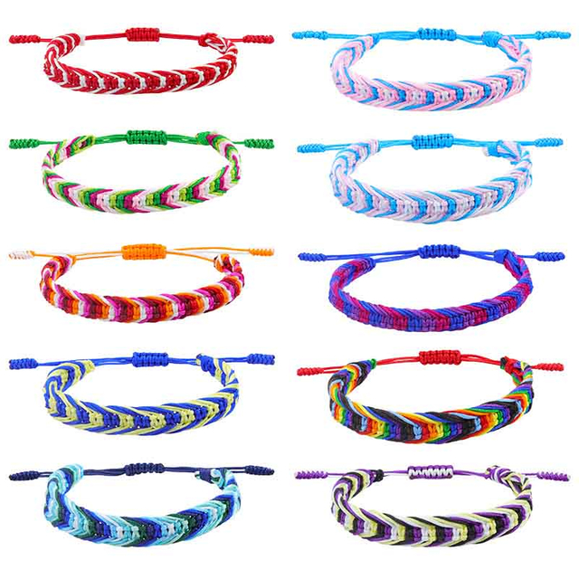 Fiasrel 2pcs Colorful ethnic-style woven wristbands
