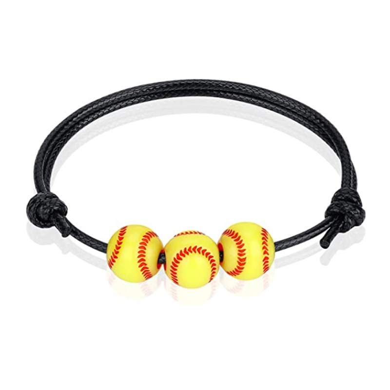 Fiasrel 2pcs Basketball and baseball wax thread woven bracelets