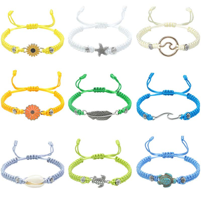 Fiasrel 2pcs Beach surfing shell bracelet