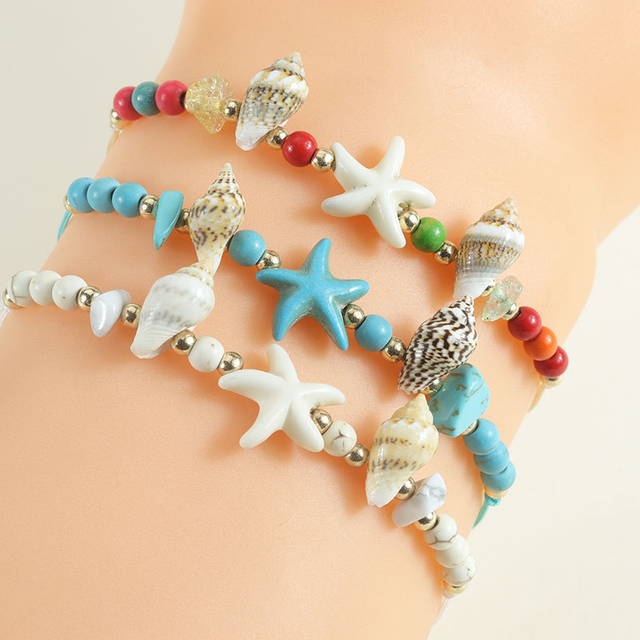Fiasrel 2pcs Bohemian-style shell starfish bracelet