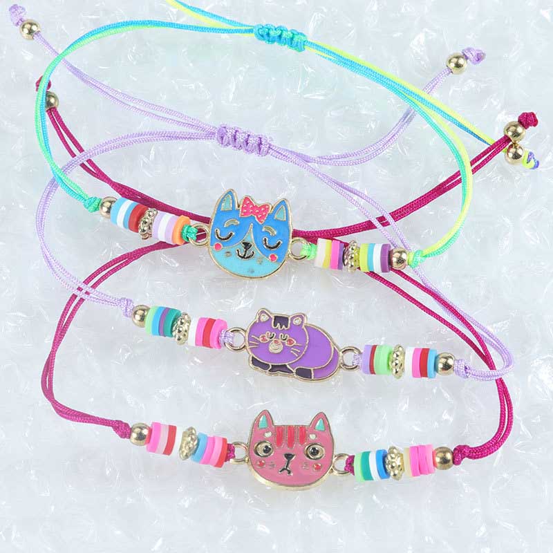 Fiasrel 2pcs Multicolored cat-shaped soft clay children's bracelet