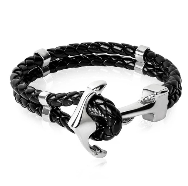 Fiasrel Stainless Steel Anchor Bracelet Silver Gold Metal Clasp Accessories Woven Men's Leather Bracelet Jewelry