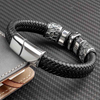 Fiasrel Retro Multi-layer Leather Supper Fiber Woven Titanium Steel Ghost Head Magnetic Bracelet