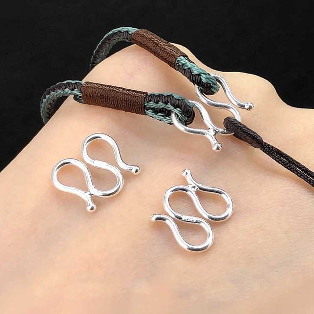 Fiasrel S925 Sterling Silver Handmade DIY Findings M Buckle Necklace Bracelet Buckle Bracelet Connecting Button Rope Hook Ring