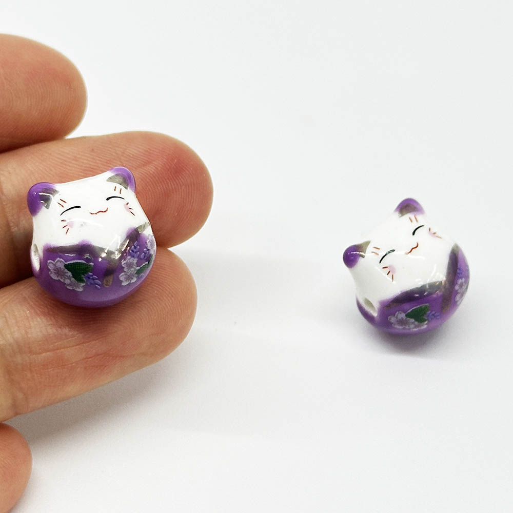 Fiasrel 5/10pcs Colorful Porcelain Charms Lucky Cat Ceramic Horizontal Hole Beads for DIY Jewelry Making Necklace Bracelet Craft Supplies 