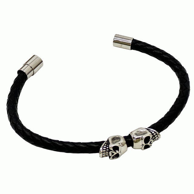 Fiasrel Punk Style Leather Woven Magnetic Clasp Bracelet Vintage Leather Skull Ghost Head Bracelet Men Jewelry GIft
