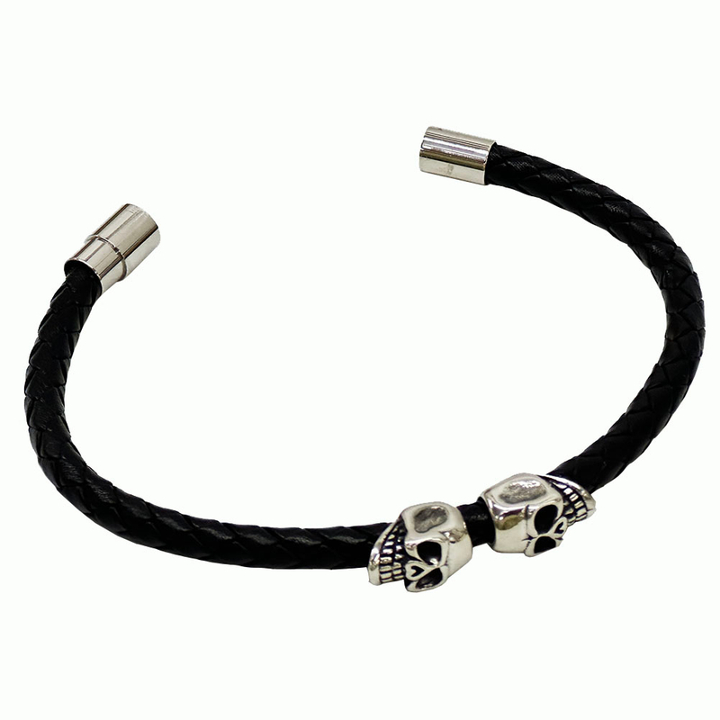 Fiasrel Punk Style Leather Woven Magnetic Clasp Bracelet Vintage Leather Skull Ghost Head Bracelet Men Jewelry GIft