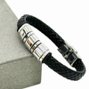Fiasrel Custom Name Simple Design Men Jewelry Stainless Steel Charm Black Microfiber Leather Bracelet