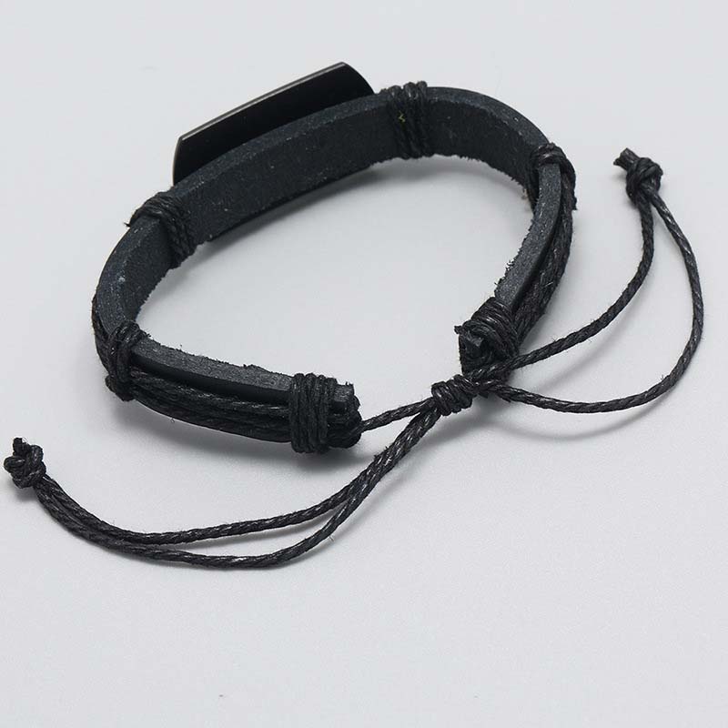 Fiasrel Black Wolf Woven Leather Bracelet Punk Style Jewelry Men Bracelets