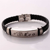 Fiasrel Twelve Constellations Bracelet Adjustable Size Leather Woven Rope Stainless Steel Bracelet