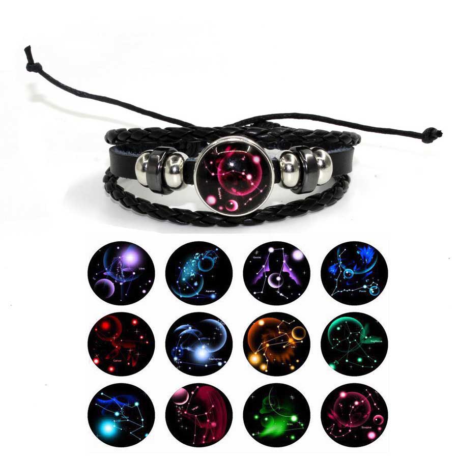 Fiasrel Adjustable PU Leather Charm Glow In Dark Leather Cord Bracelet Leather Belt Wristband Beaded Bracelet
