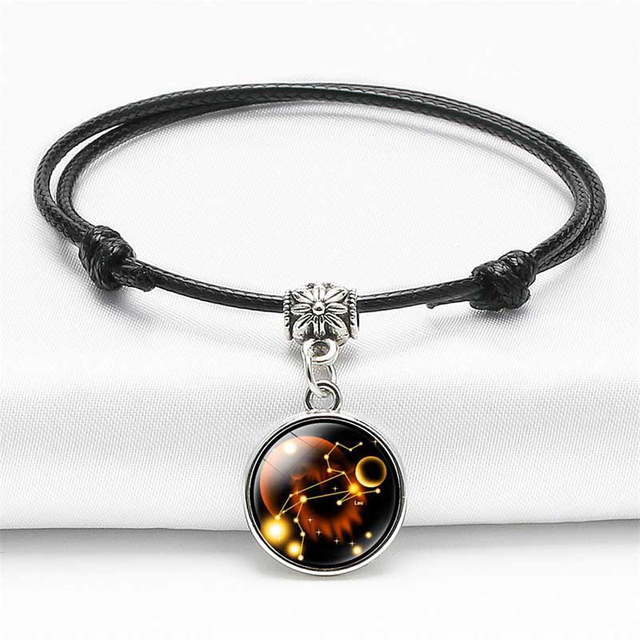 Fiasrel 12 Constellation Bracelet Leather Adjustable Wristband
