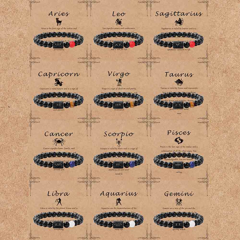 Fiasrel 12 Zodiac Couple Healing Real Precious Gemstone Stone Bracelet Crystals Fashion Jewelry Beaded Bracelet