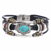 Fiasrel Beaded Leather Bracelet Men's Turquoise Stainless Steel Bracelet