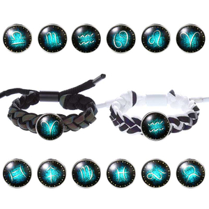 Fiasrel Zodiac Sign Pendant Bracelets Horoscope Astrology Charms Holographic Leather Twelve Constellations Luminum Bracelet