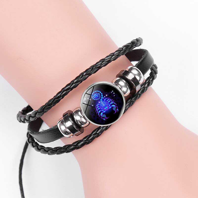 Fiasrel Adjustable Leather Night Light Luminous 12 Constellations Jewelry Zodiac Bracelet