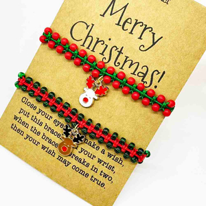 Fiasrel 2pcs/set Christmas Bracelet Set Handmade Santa Claus Deer Charms Beaded Stretch Xmas Bracelets