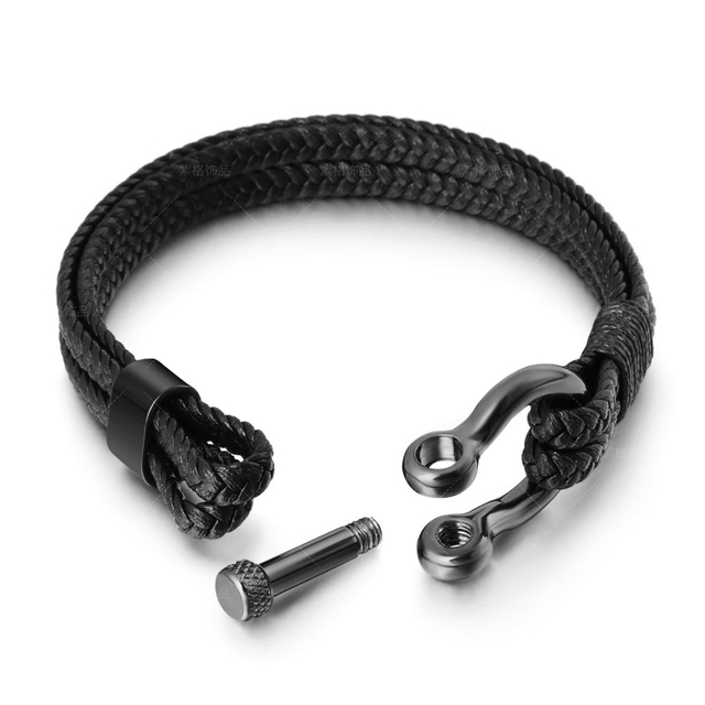 Fiasrel Leather Rope Braided Horseshoe Buckle Stainless Steel Bracelet Men's Accessories Titanium Steel Vintage Jewelry