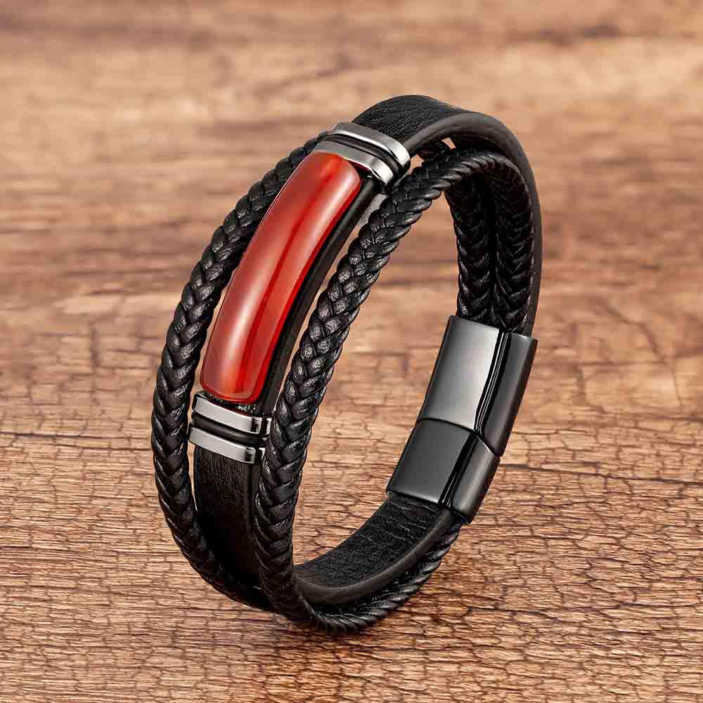 Fiasrel Stainless Steel Magnetic Clasp Multi-layer Handmade Woven Genuine Leather Bracelets