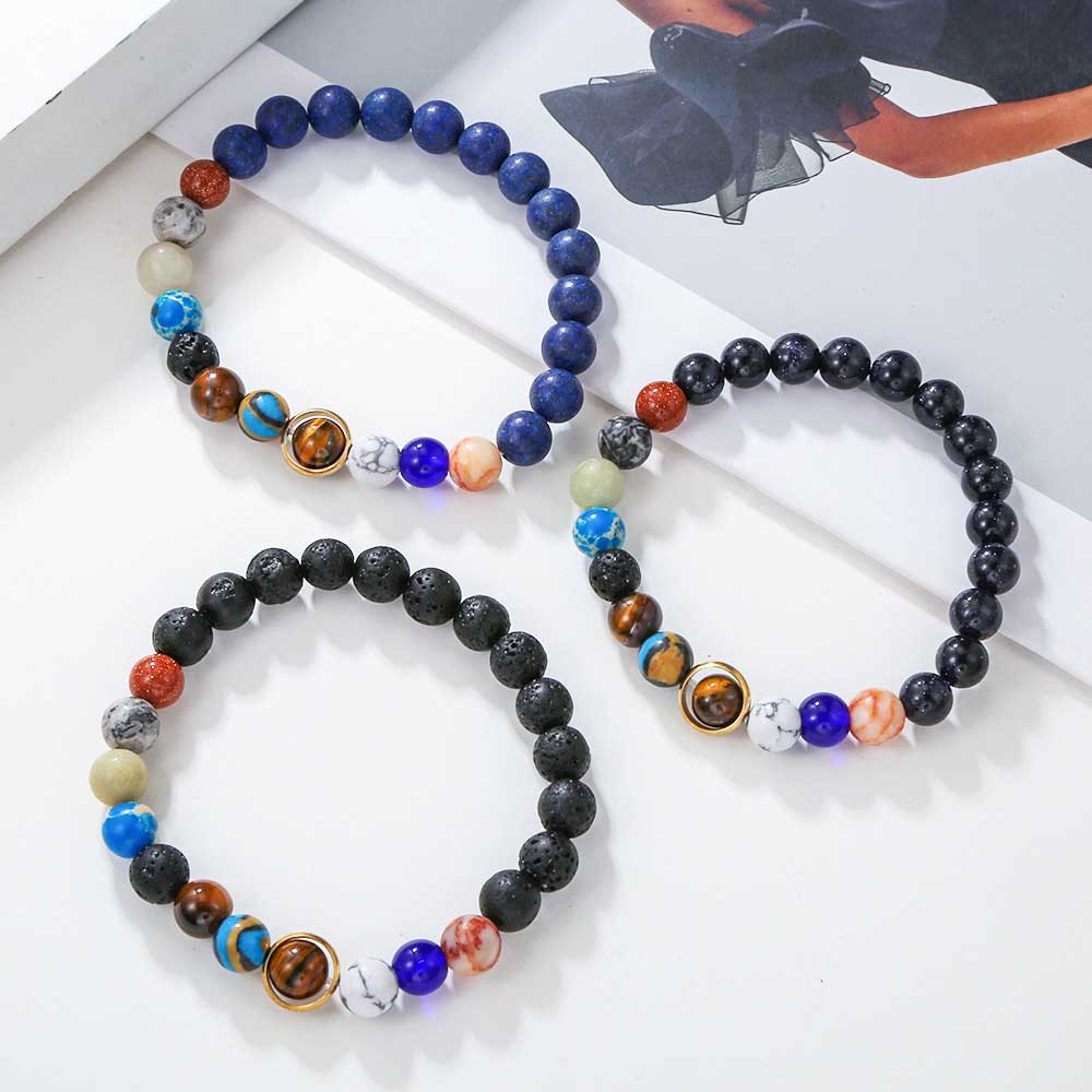 Fiasrel Universe Galaxy eight planets Sun universe Elastic Natural Stones Gemstones Bracelets Bangles