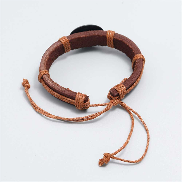 Fiasrel Alloy Cowhide Bracelet Vintage Handmade Braided Rope Adjustable Bracelet