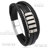 Fiasrel Mens Stainless Steel Bracelet Black Multi Layer Braided Genuine Leather Bracelet
