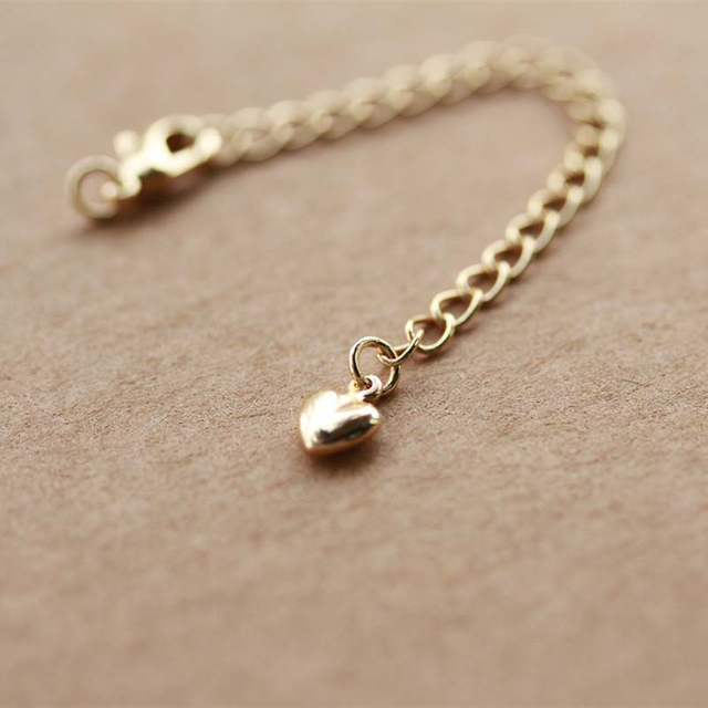 Fiasrel 10pcs 18K Gold Plated Extension Chain With Lobster Clasp Peach Heart Pendant Tail Chain
