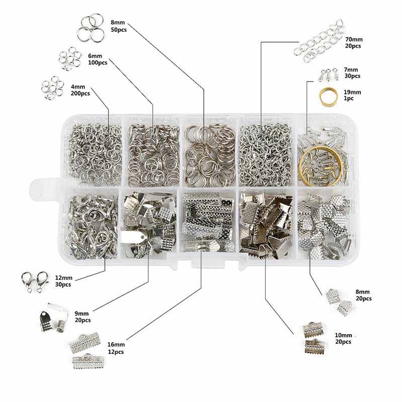 Fiasrel 10 Grids Jewelry Accessories Combination Set Flat Ring Buckle Lobster Buckle Jewelry Pliers