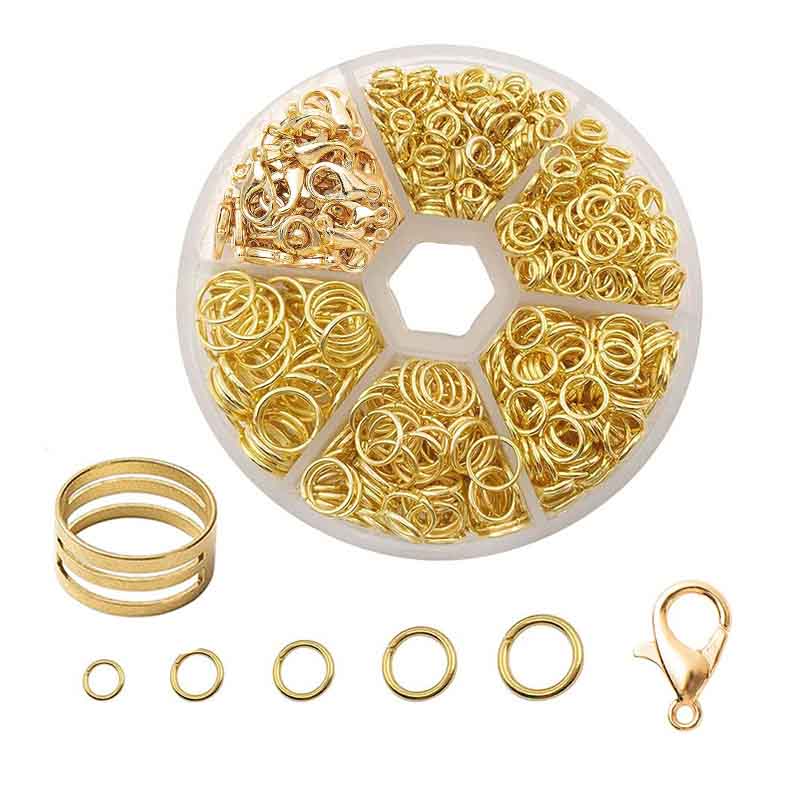Fiasrel 1041pcs/Box DIY Jewelry Findings Components Kit Gold Split Rings Opening Jump Ring Lobster Clasp Kit