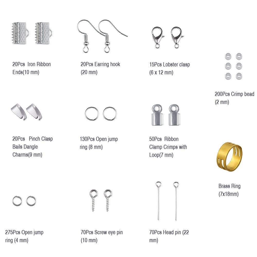 Fiasrel DIY Earrings Accessories Bead Pliers Kit Clip Buckle Lobster Clasp Open Jump Rings Earring Hook for Jewelry Making DIY Kit