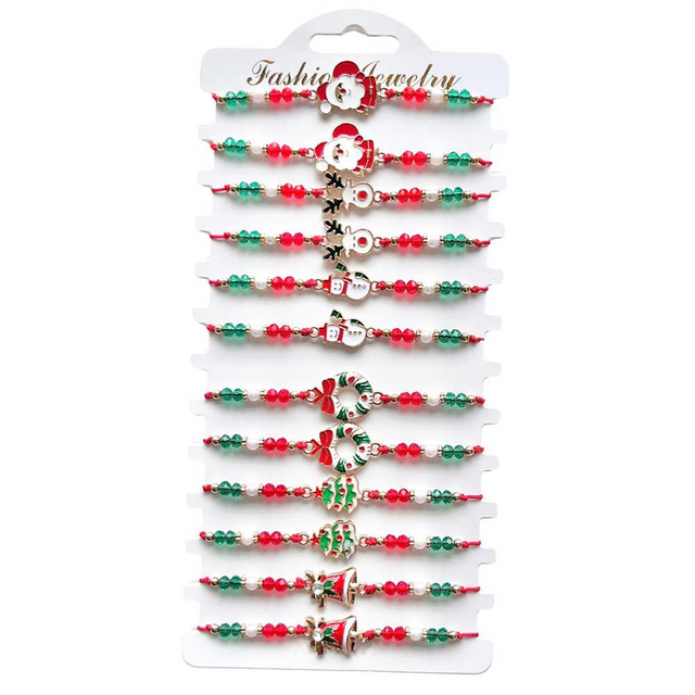 Fiasrel 12pcs Adjustable Alloy Enamel Woven Bracelet Kit with Christmas Charms Santa Claus Reindeer Christmas Tree Gold Plated