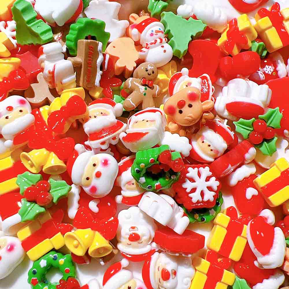 Fiasrel 10pcs DIY Handmade Material Shoe Flower Hat Cream-Glue Stationery Patch Resin Accessories Resin Christmas Charms