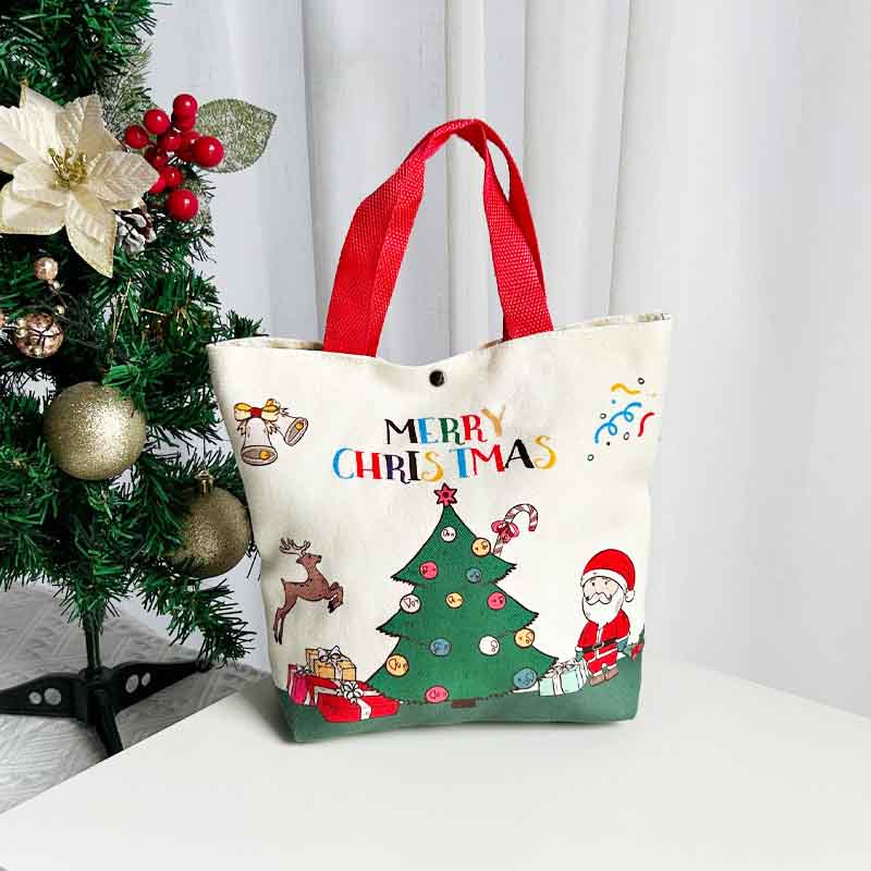 Fiasrel 26*22*8cm Christmas Santa Handheld Canvas Bag Christmas Canvas Tote Bag Grocery Shopping Canvas Tote Bags