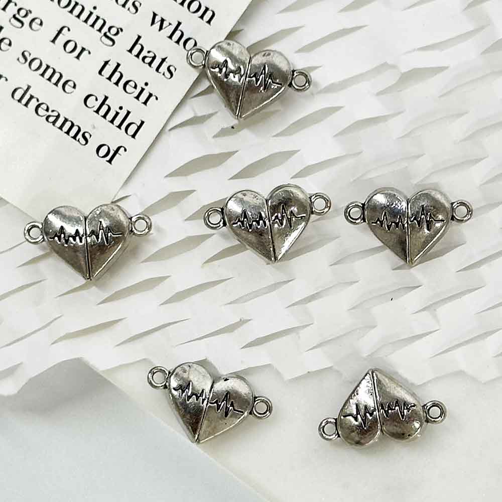 Fiasrel 10pcs DIY Jewelry Bracelet Alloy Magnet Heart-Shaped Connectors Charm Pendants Beads for Couple Necklace Bracelet
