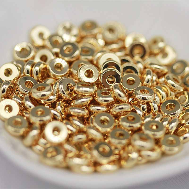 Fiasrel 100pcs Jewelry Accessory Gold Spacers Beads Bracelets Copper Spacer Loose Beads for Jewelry Making