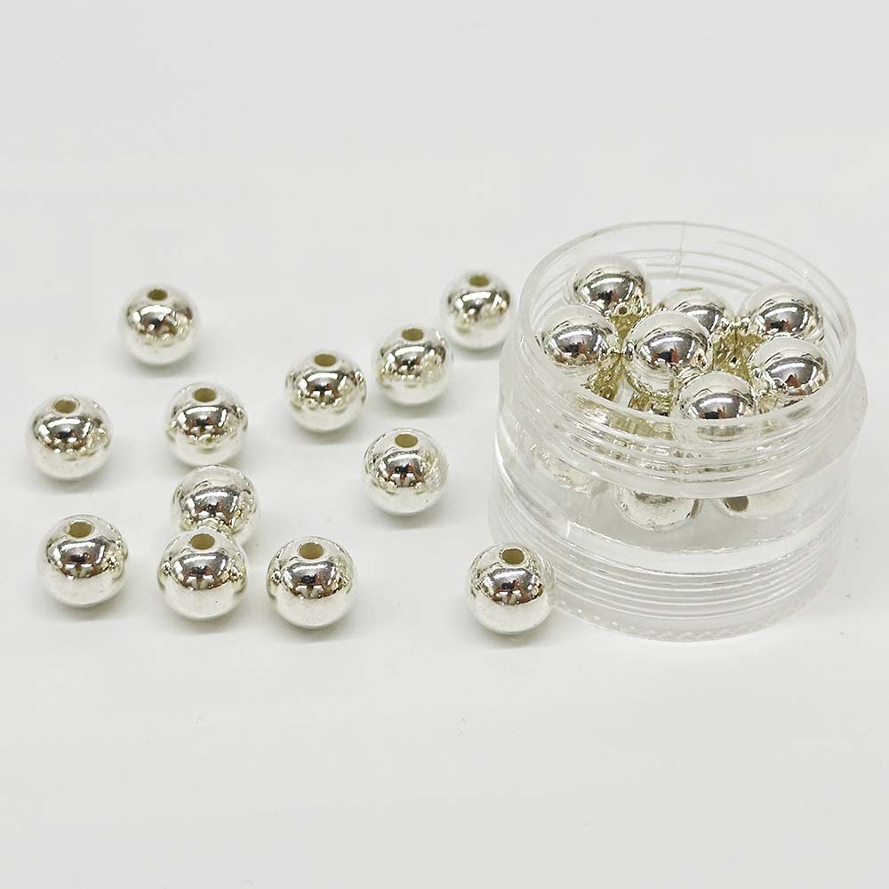 Fiasrel 6/8/10mm 100pcs/bag Silver Plated Big Hole Round Beads for Jewelry Making
