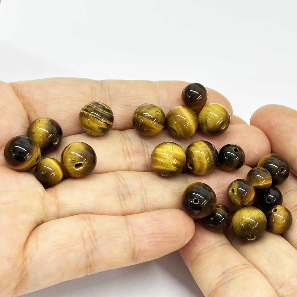 Fiasrel Tiger Eye Stone Loose Beads Yellow Tiger Eye Round Beads