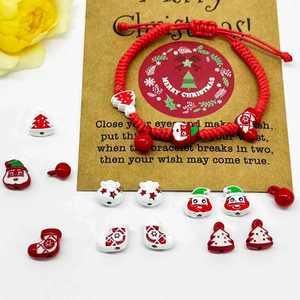 Fiasrel 2pcs Cartoon Christmas Painting Series Christmas Beads for DIY Jewelry Crafts Making Chain Beaded Accessory