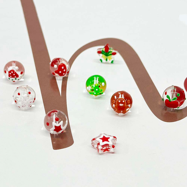 Fiasrel 9pcs Hand-Painted Christmas Glass Beads for DIY Jewelry Making Festive Craft Supplies
