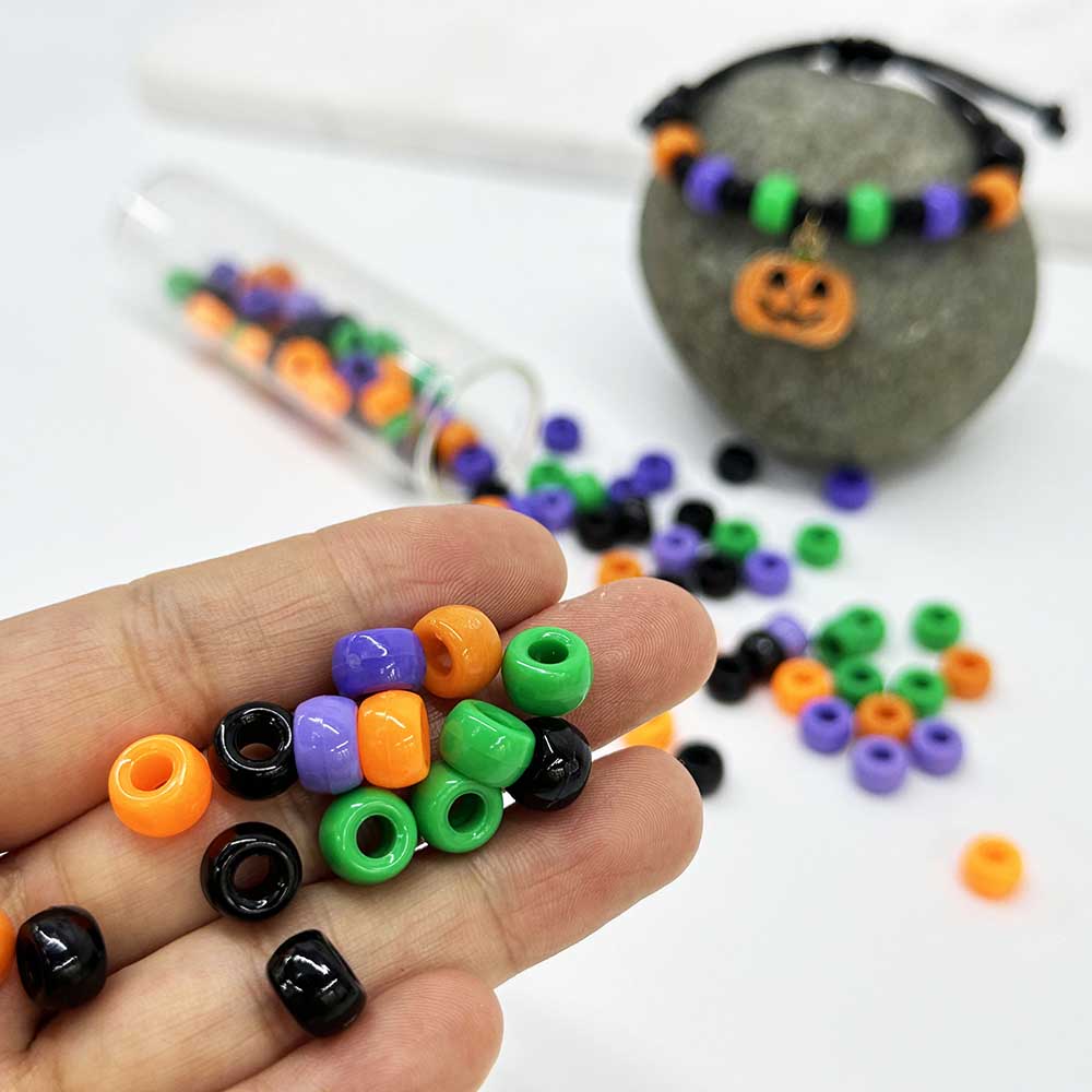 Fiasrel 50/100/200 Mixed Color Halloween Acrylic Pony Beads for DIY Jewelry Bracelets Necklaces Earrings Hair Braids Dreadlocks Festive Decorations