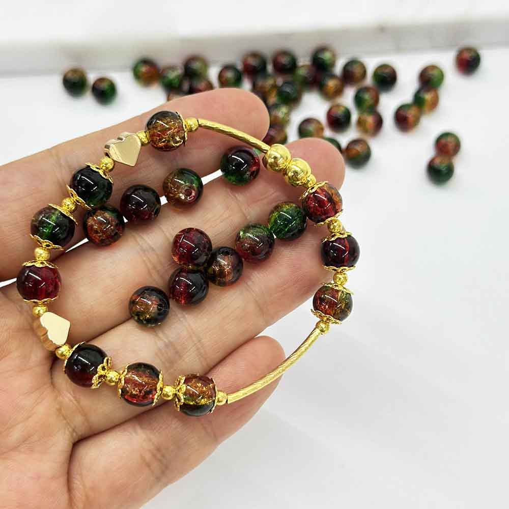 Fiasrel 8mm 10mm Mixed Red and Green Christmas Glass Crackle Bead Festive Gradient Handmade Bead Kit for Jewelry Making DIY Fashion Necklace Earring Keychain & Cellphone Charms Craft