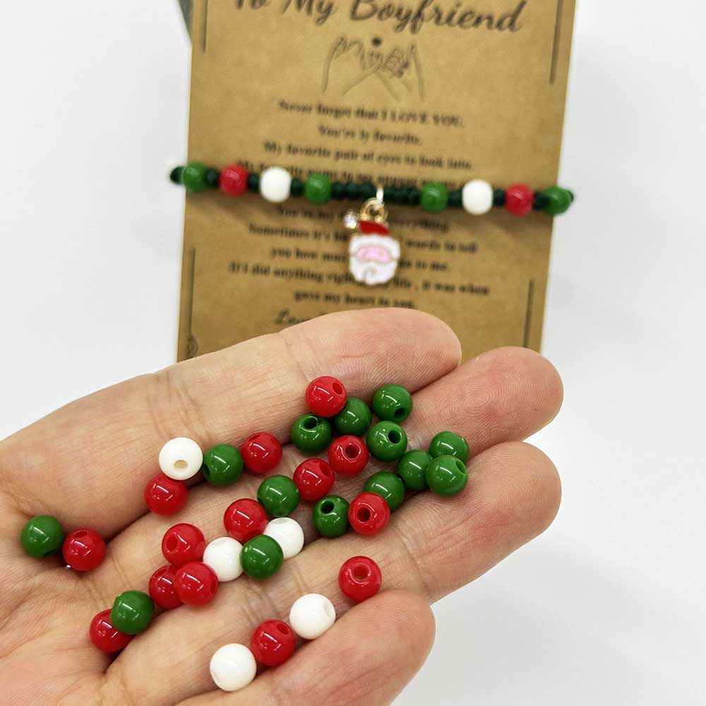 Fiasrel Merry Christmas Bead Kit - Red Green White Barrel Beads for DIY Jewelry Hair Accessories Holiday Decor Craft Supplies