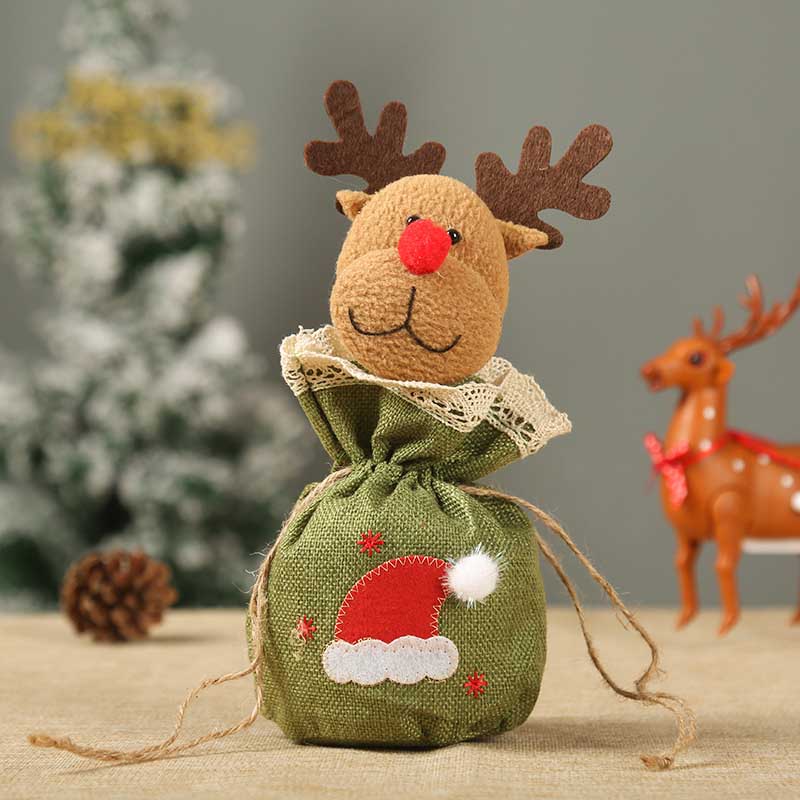 Fiasrel 1pcs/6pcs Christmas Kids Candy Bag Knitted Plush Snowman Elk Deer Santa Claus Toy Doll Christmas Stuffed Animal Plush Toy Gift