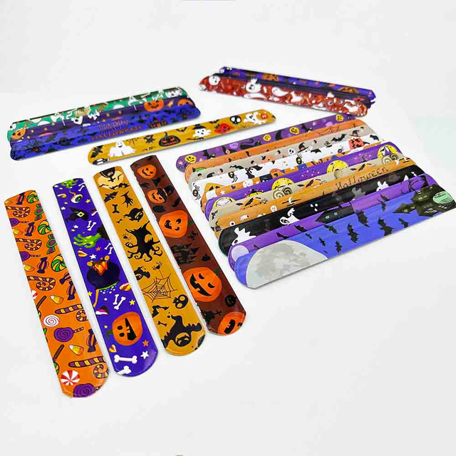Fiasrel Halloween Slap Bracelets Spider Pumpkin Ghost Skull Zombie Bat Witches Snap Bracelet for Kids Party Favors Toys Prizes Halloween Pinata Goodie Bags Gifts Fillers For Girls Boys