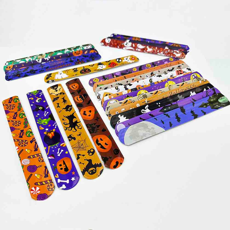 Fiasrel Halloween Slap Bracelets Spider Pumpkin Ghost Skull Zombie Bat Witches Snap Bracelet for Kids Party Favors Toys Prizes Halloween Pinata Goodie Bags Gifts Fillers For Girls Boys