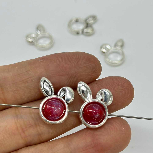 Fiasrel 20pcs Alloy Rabbit Ear Heart Metal Alloy Spacer Beads Charms for Jewellery Making DIY Bracelet Necklace
