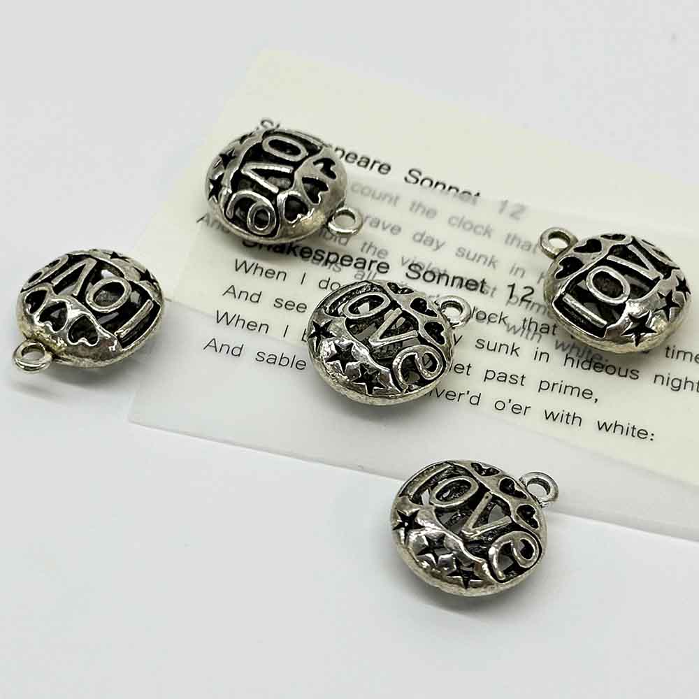 Fiasrel 10/50pcs Antique Alloy Round Hollow Heart Star LOVE Pendant for Jewelry Making Pendant