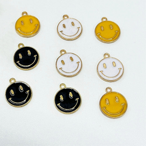 Fiasrel 10/50pcs Alloy Round Enamel Smile Face Charms for Earrings Necklace Bracelet DIY Jewelry Making Accessories