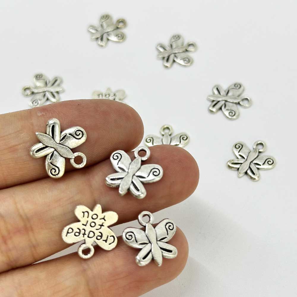 Fiasrel 10/50pcs Butterfly Shape 'Created for You' Pendant Engraved Alloy Butterfly Link Charms