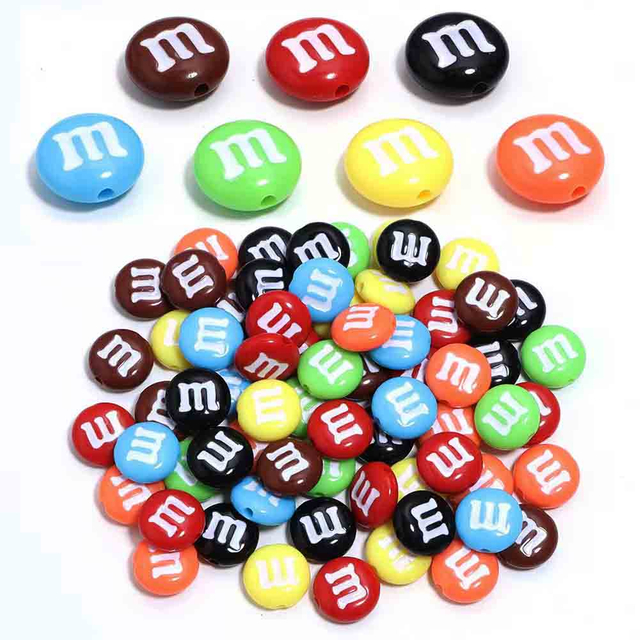 Fiasrel 20/50pcs Colorful Flat Round Beads Rainbow Candy Straight Hole Plated M Bean Acrylic Beads for DIY Jewelry Making Bracelet Phone Chain Handmade Craft Supplies